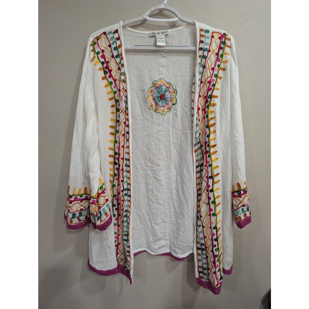 Pretty white rayon shacket w/multi colored embroidery by Cute Options size L